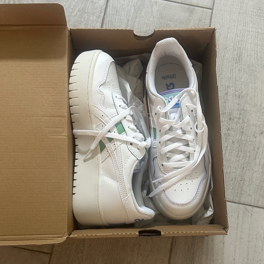 Asics White and Green Women's Sneakers